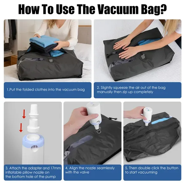 Vacuum Bags With Pump Packing Organizers For Clothing Luggage Backpack Suitcase view 3