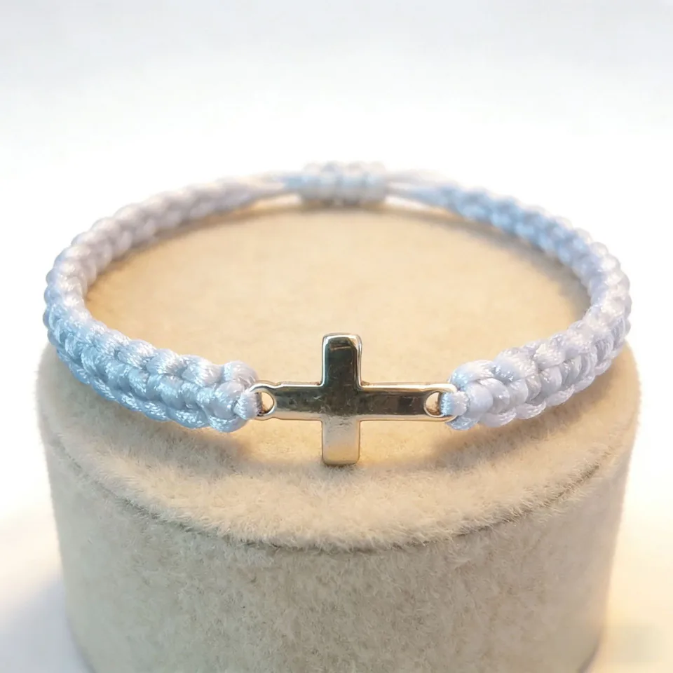 Black And White Woven Cross Couple Bracelets, Adjustable Cross Wristbands view 4