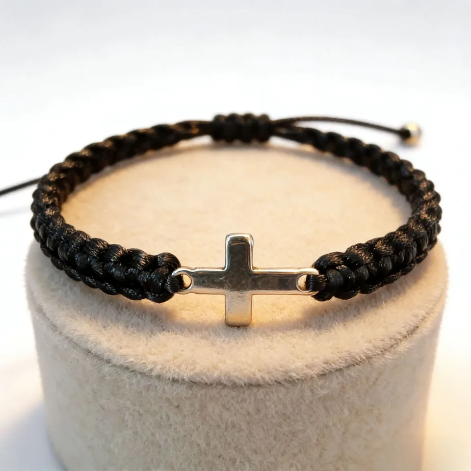 Black And White Woven Cross Couple Bracelets, Adjustable Cross Wristbands view 6