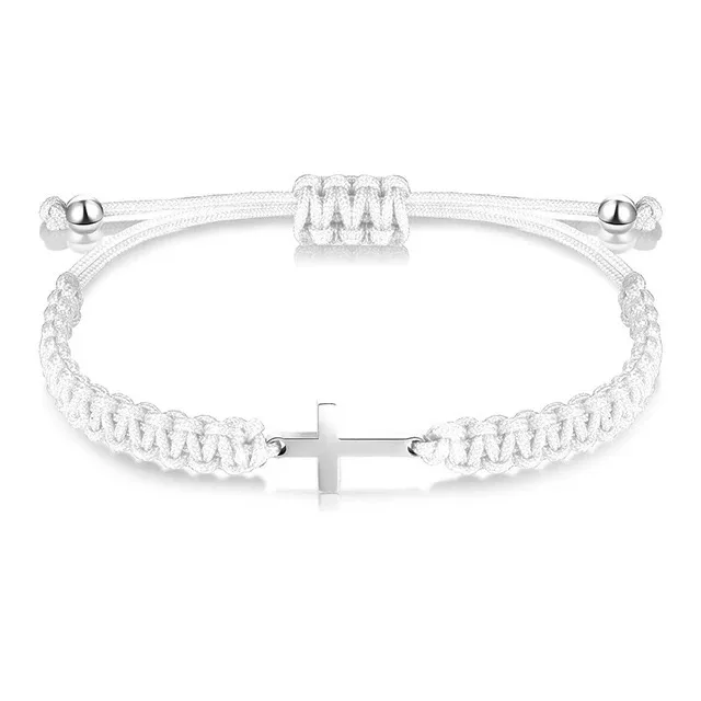Black And White Woven Cross Couple Bracelets, Adjustable Cross Wristbands view 5