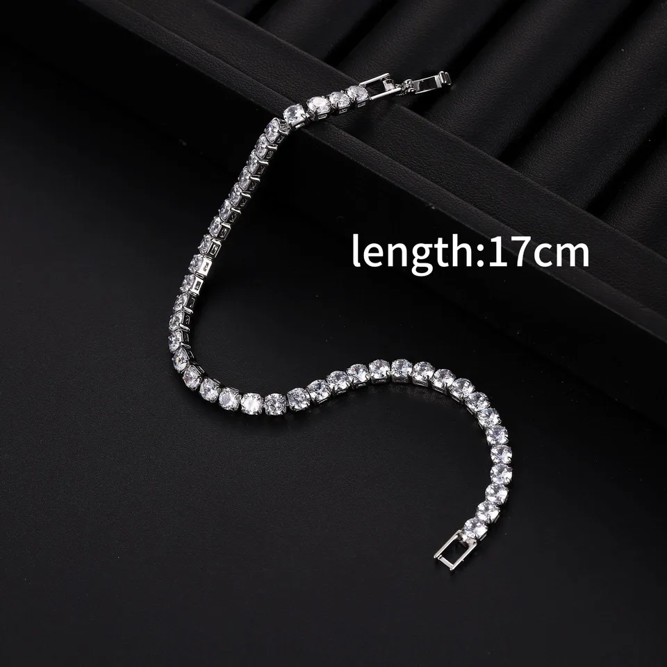 Sparkling Tennis Chain Bracelet, 14K Gold Plated Cubic Zirconia Wristband, Dainty Unisex Jewelry For Wedding, Party & Daily Wear view 4