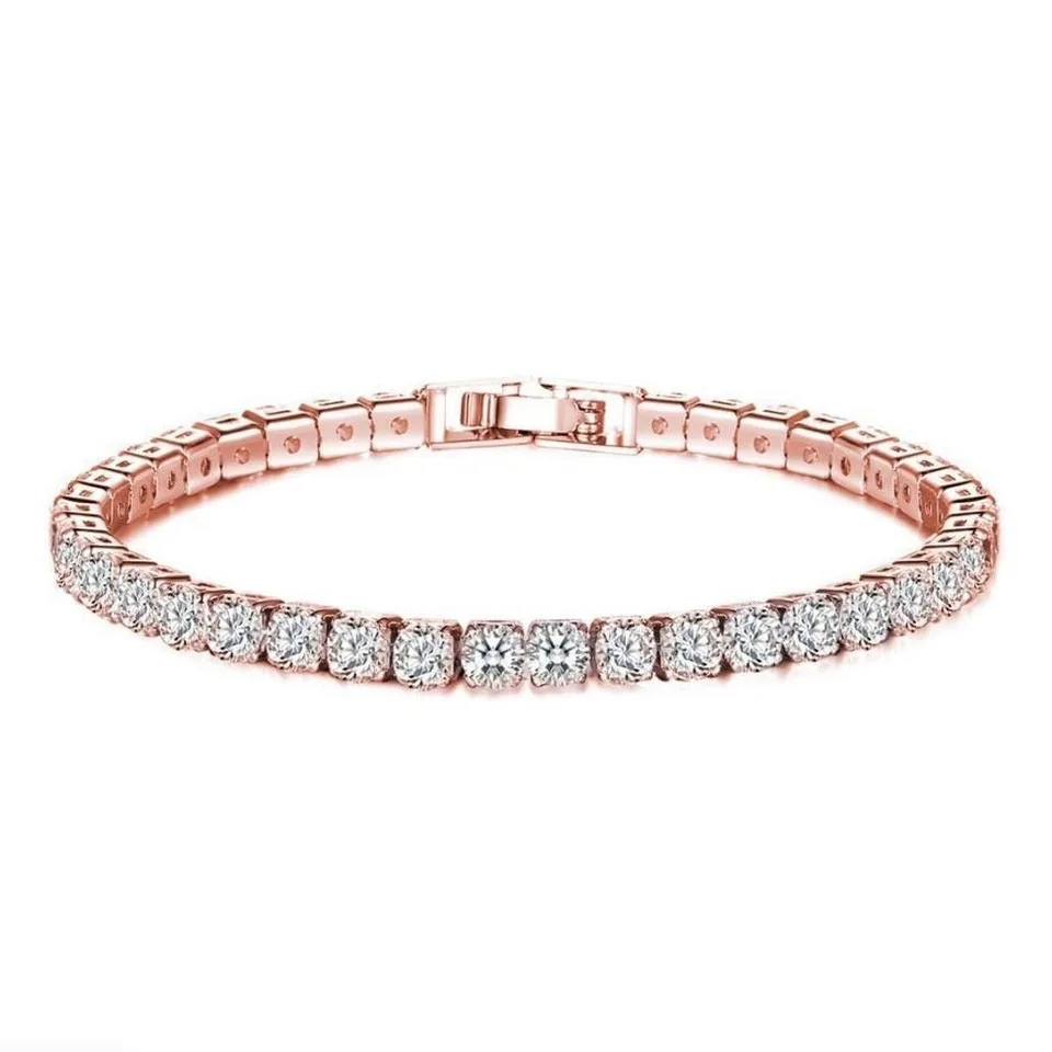 Sparkling Tennis Chain Bracelet, 14K Gold Plated Cubic Zirconia Wristband, Dainty Unisex Jewelry For Wedding, Party & Daily Wear view 4
