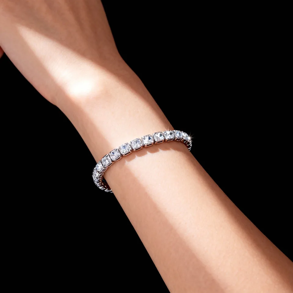 Sparkling Tennis Chain Bracelet, 14K Gold Plated Cubic Zirconia Wristband, Dainty Unisex Jewelry For Wedding, Party & Daily Wear view 3