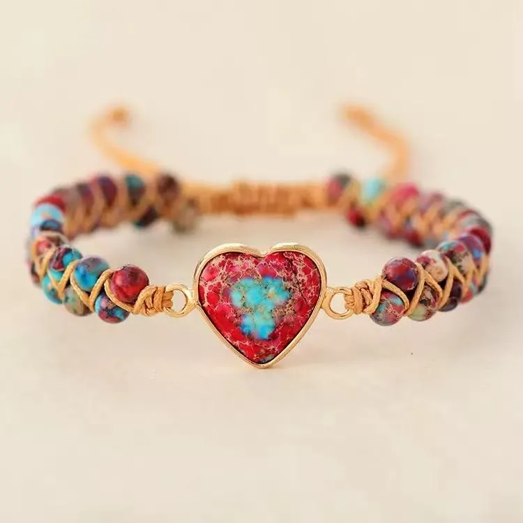 Ansicht 6 von Hand-woven Natural Stone Imperial Heart Bracelet, Adjustable
