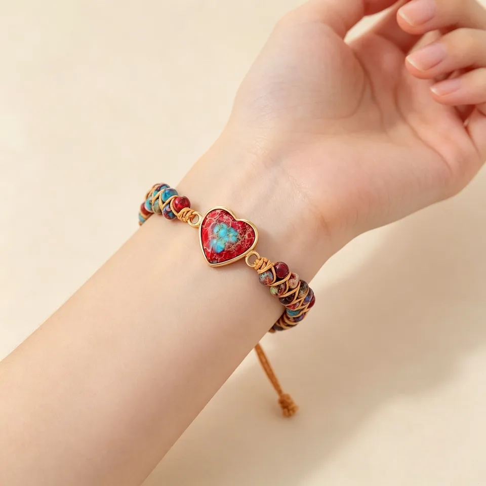Ansicht 3 von Hand-woven Natural Stone Imperial Heart Bracelet, Adjustable
