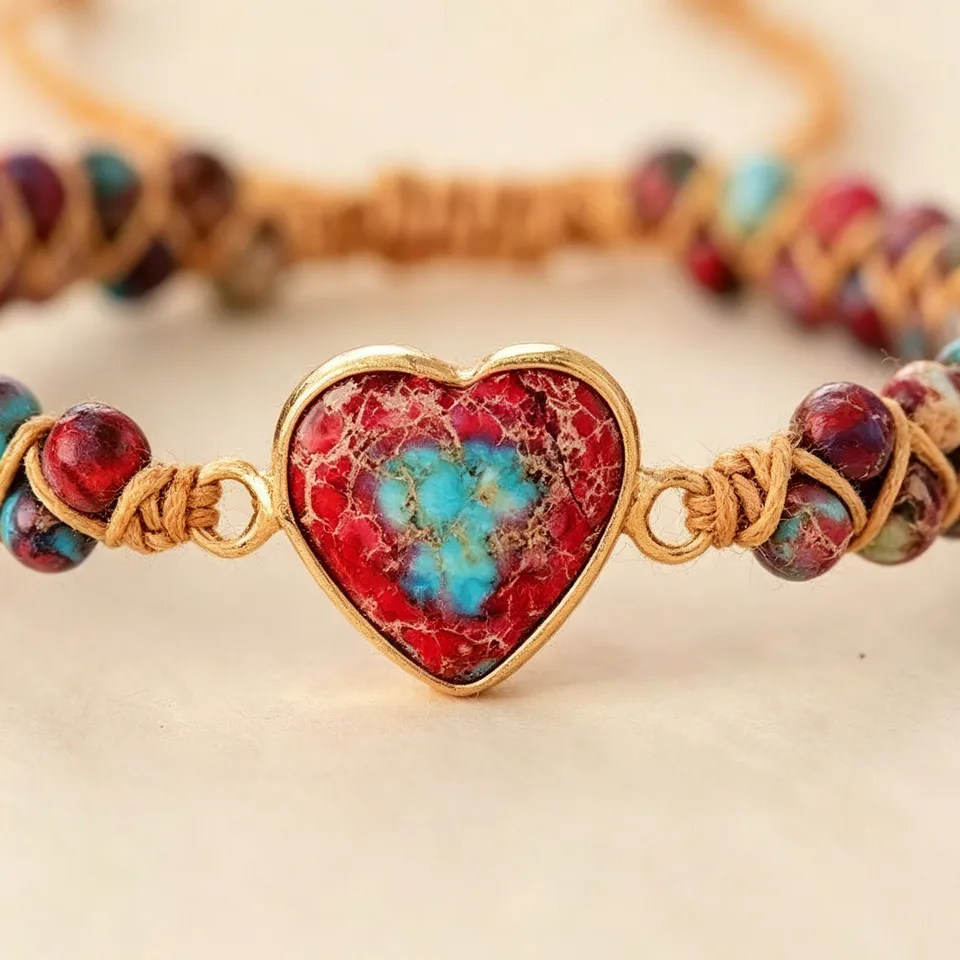Ansicht 5 von Hand-woven Natural Stone Imperial Heart Bracelet, Adjustable