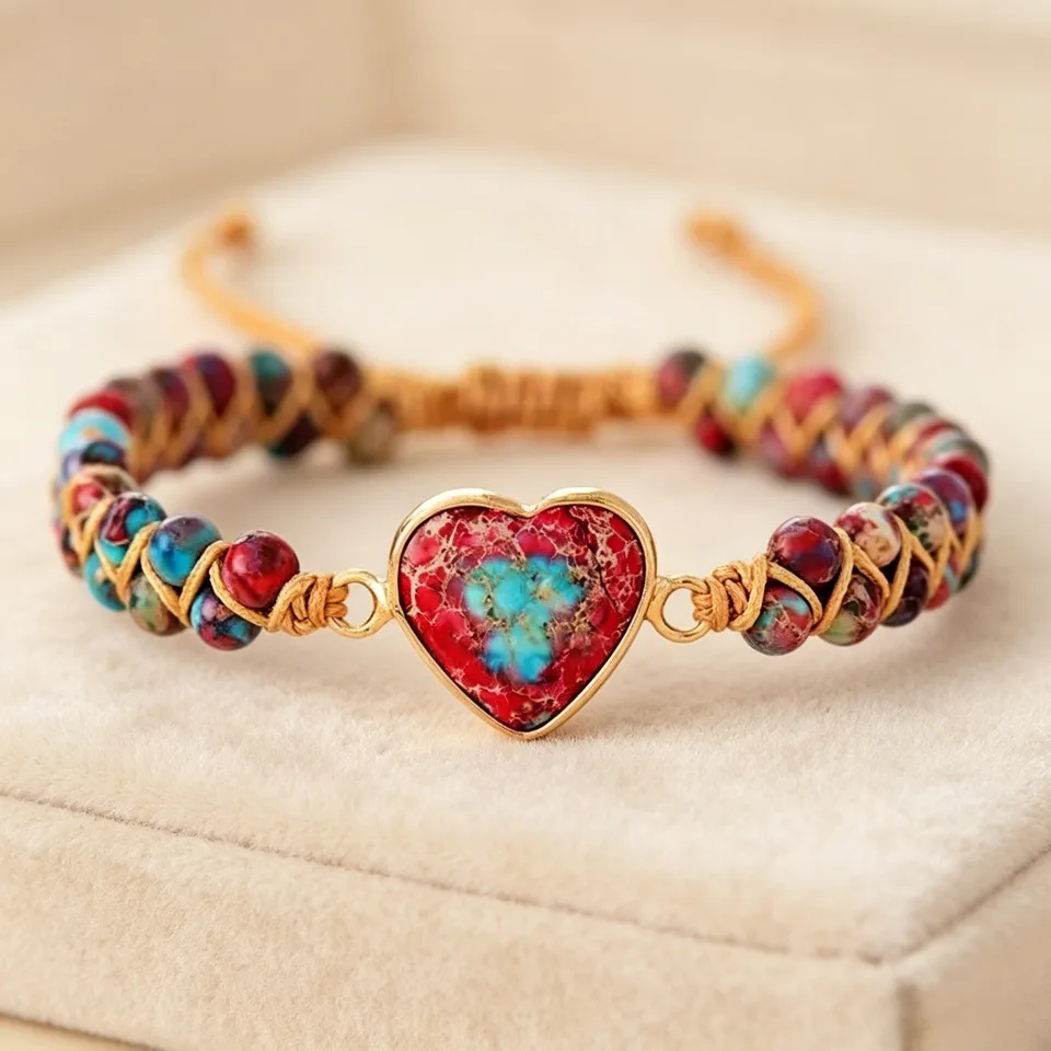 Ansicht 1 von Hand-woven Natural Stone Imperial Heart Bracelet, Adjustable