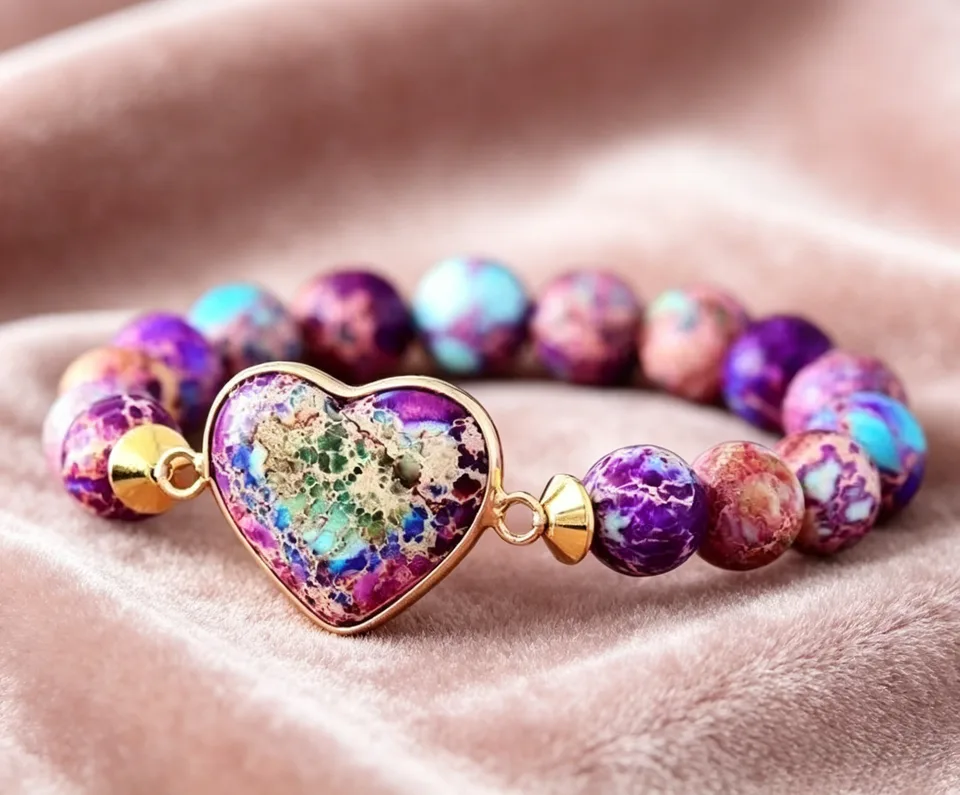 Heart-shaped Double-layer Woven Bracelet, European And American Style Natural Stone Adjustable Bracelet view 3