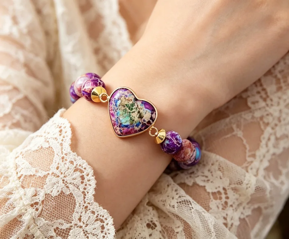 Heart-shaped Double-layer Woven Bracelet, European And American Style Natural Stone Adjustable Bracelet view 6