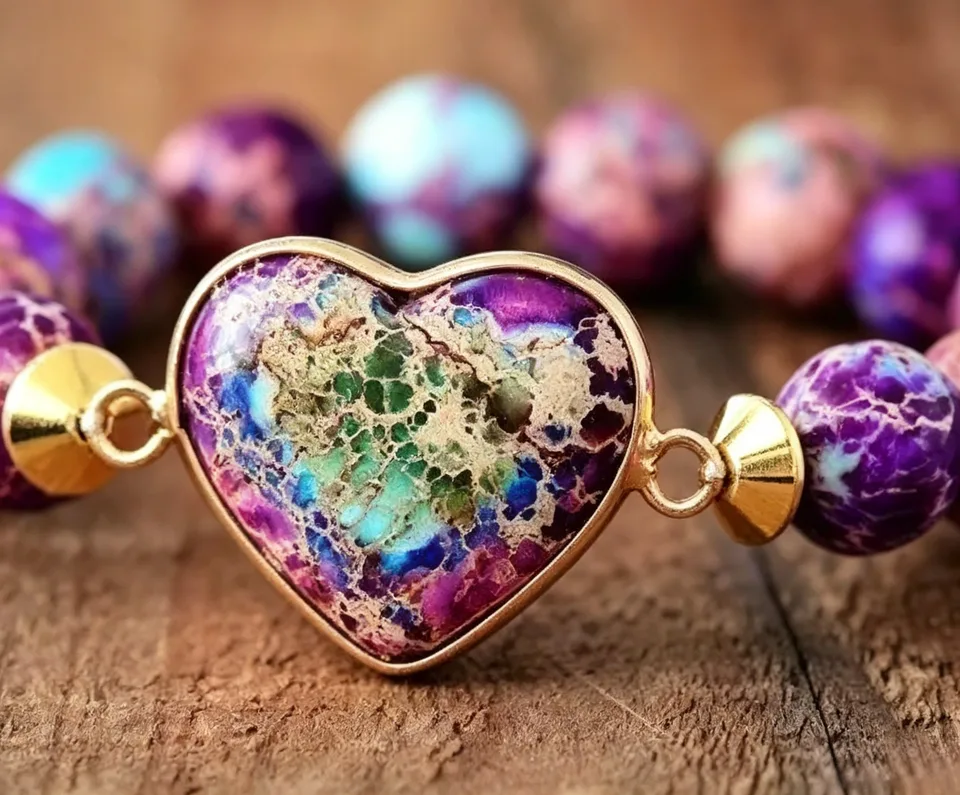 Heart-shaped Double-layer Woven Bracelet, European And American Style Natural Stone Adjustable Bracelet view 4