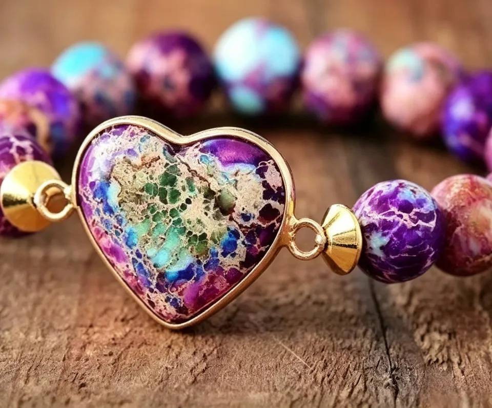 Heart-shaped Double-layer Woven Bracelet, European And American Style Natural Stone Adjustable Bracelet view 2