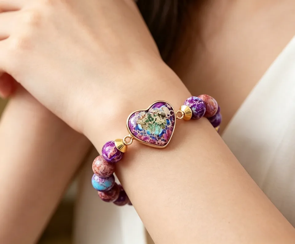 Heart-shaped Double-layer Woven Bracelet, European And American Style Natural Stone Adjustable Bracelet view 5