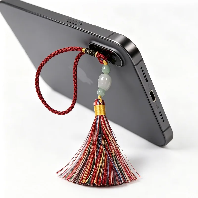 Knot Tassel Pendant For Phone Case, Mini Mala Tassels With Hanging Loop, Jade Beads And Charms view 1