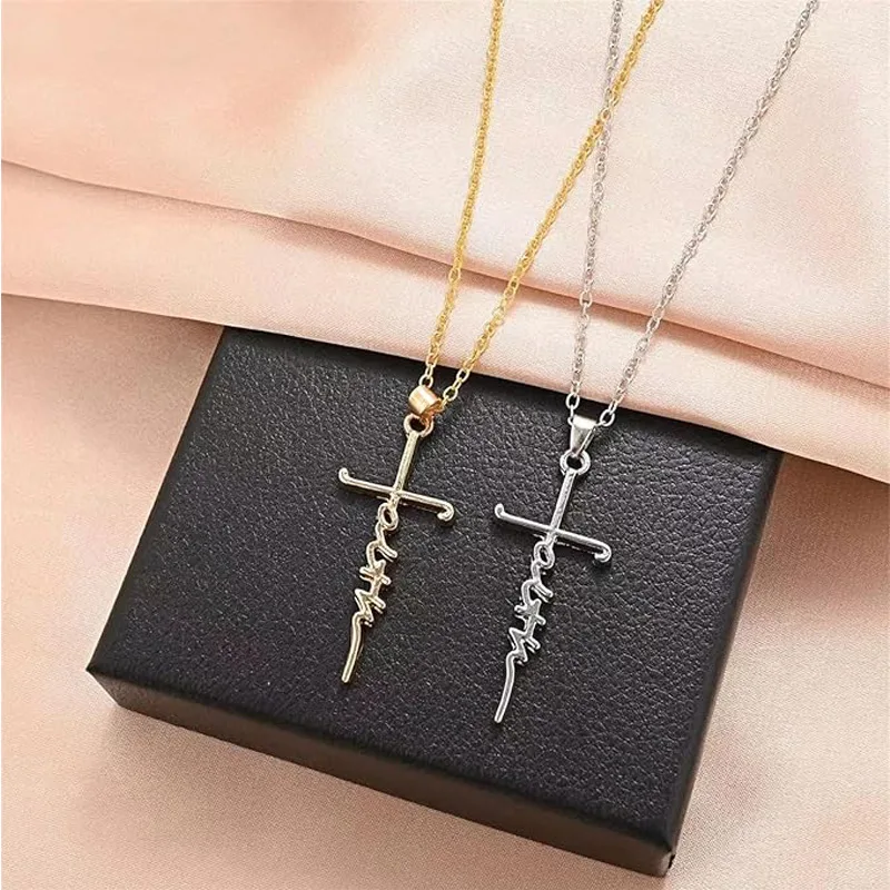 4PCS Faith Necklace For Women Christian Cross Faith Word Church Prayer Religious Pendant Necklace Christian Religious Jewelry Gift,2 Gold 2 view 1