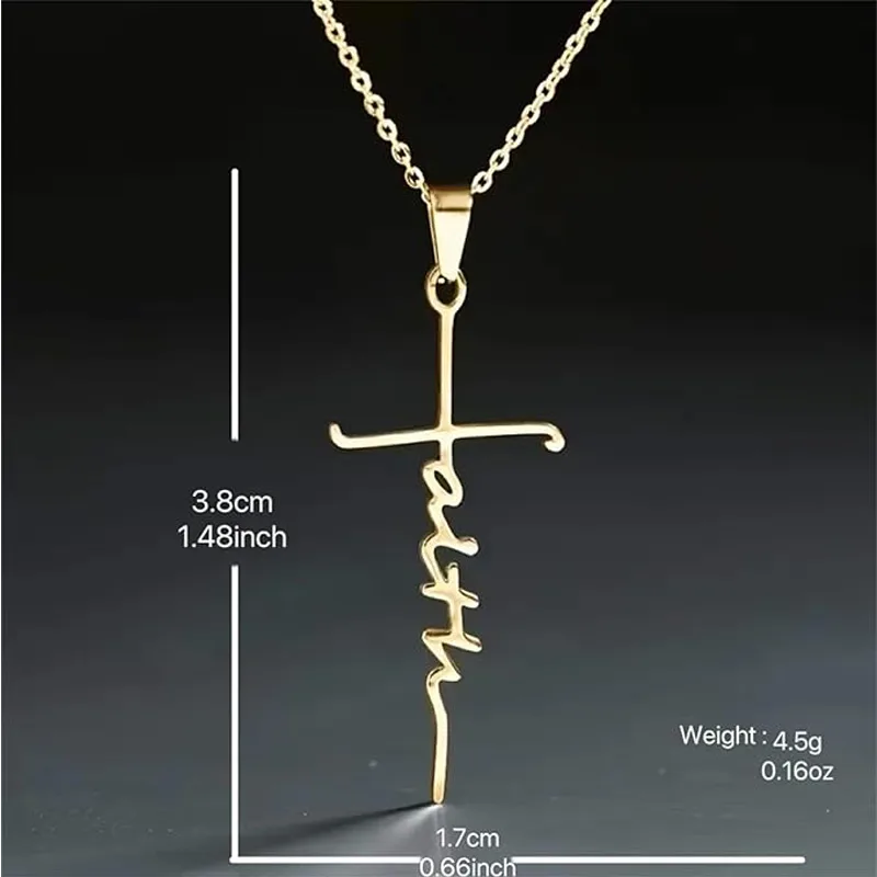 4PCS Faith Necklace For Women Christian Cross Faith Word Church Prayer Religious Pendant Necklace Christian Religious Jewelry Gift,2 Gold 2 view 6