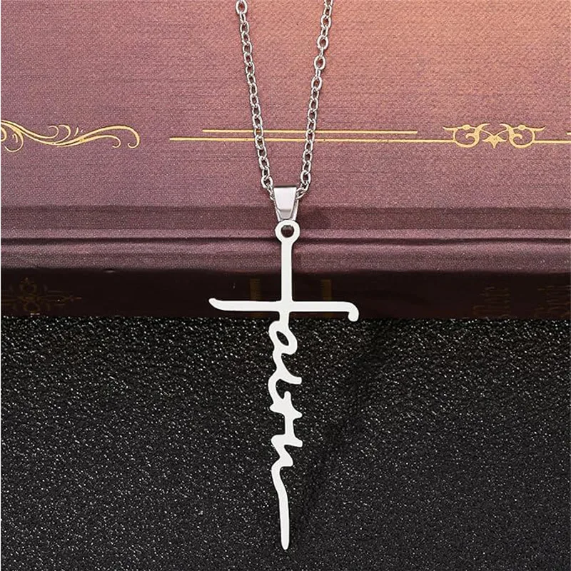 4PCS Faith Necklace For Women Christian Cross Faith Word Church Prayer Religious Pendant Necklace Christian Religious Jewelry Gift,2 Gold 2 view 5