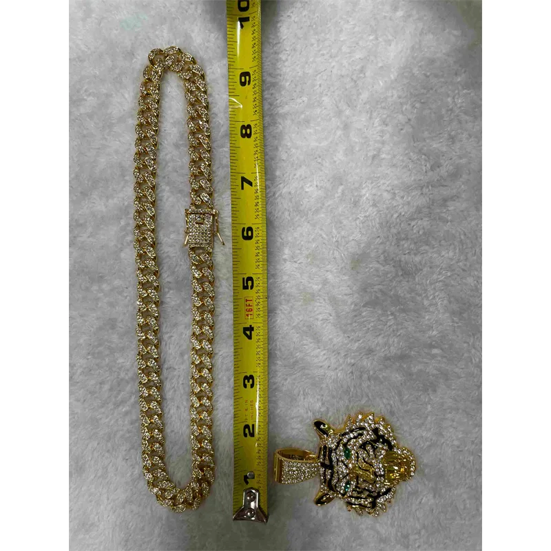 13mm Width Football Pendant Necklace,Hip Hop Green Eyes Tiger Head Pendant Necklace 3D Diamond Gold Zinc Alloy Stainless Steel Religious view 8