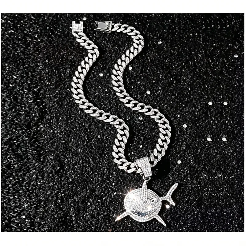 13mm Width Football Pendant Necklace,rhinestone Gold-plated Shark Pendant Necklace, 3D Diamond Gold Zinc Alloy Stainless Steel Religious view 8