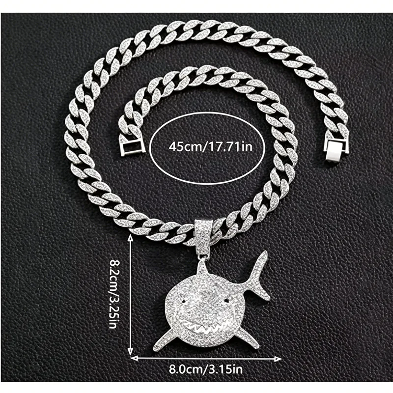 13mm Width Football Pendant Necklace,rhinestone Gold-plated Shark Pendant Necklace, 3D Diamond Gold Zinc Alloy Stainless Steel Religious view 5