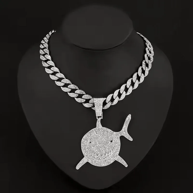 13mm Width Football Pendant Necklace,rhinestone Gold-plated Shark Pendant Necklace, 3D Diamond Gold Zinc Alloy Stainless Steel Religious view 4