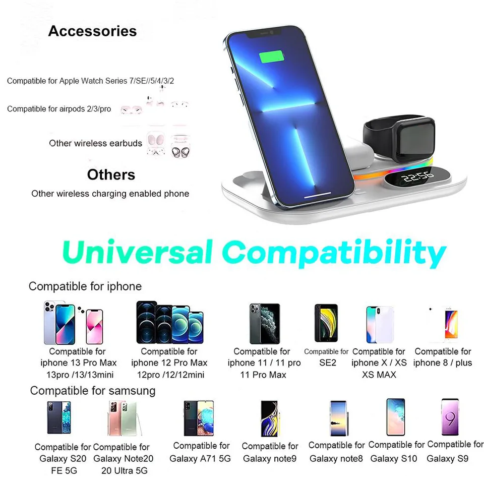 Wireless Charging Station 4 In1 Fast Charging Station Wireless Charger Stand Compatible For IPhone 13 12 3 2 Pro IWatch 7 6 5 SE 4 3 2 1 For view 1