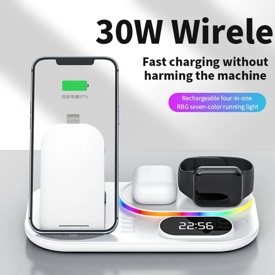 Wireless Charging Station 4 In1 Fast Charging Station Wireless Charger Stand Compatible For IPhone 13 12 3 2 Pro IWatch 7 6 5 SE 4 3 2 1 For view 4