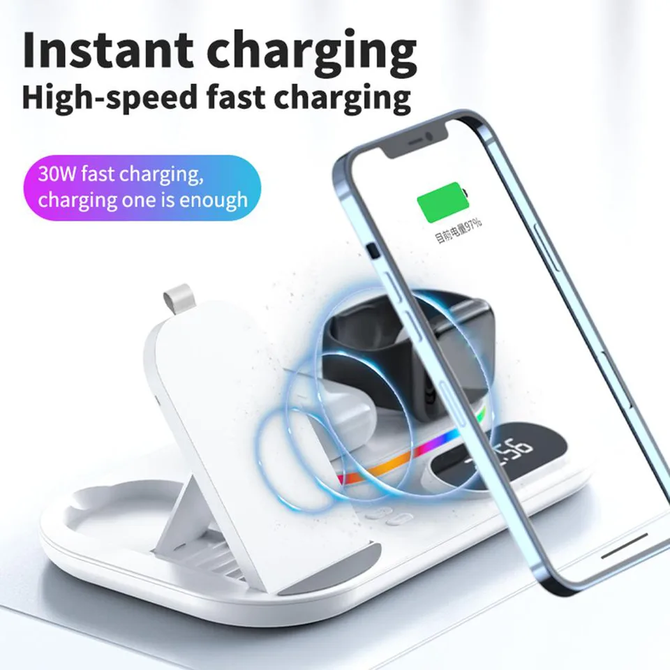 Wireless Charging Station 4 In1 Fast Charging Station Wireless Charger Stand Compatible For IPhone 13 12 3 2 Pro IWatch 7 6 5 SE 4 3 2 1 For view 5