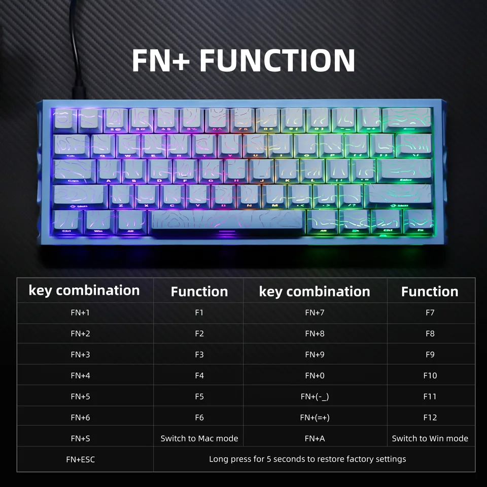 NJ61 Hollow Single-Mode Mechanical Keyboard view 6