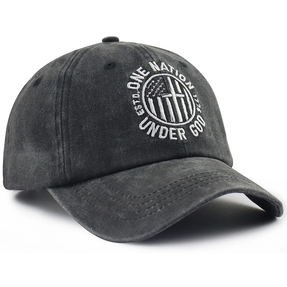 One Nation Under God Baseball Cap For Women Men, Adjustable Embroidered Wash Cotton Baseball Cap view 2