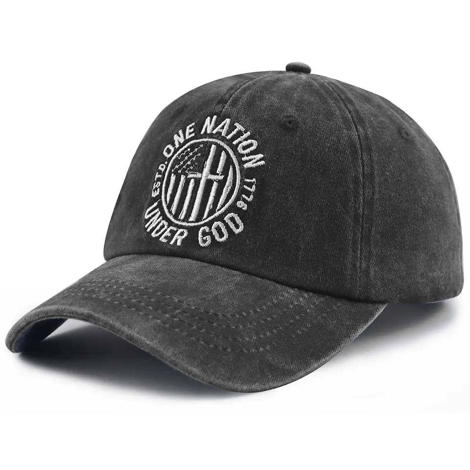 One Nation Under God Baseball Cap For Women Men, Adjustable Embroidered Wash Cotton Baseball Cap view 3