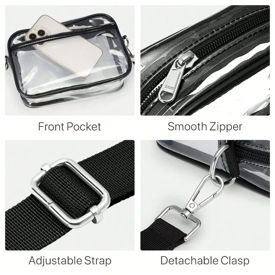 Clear Purse Stadium Transparent Messenger Bag Stadium Approved For Men And Women Clear Cross Body Bag, Clear Bag, Purse, Black Purse view 8