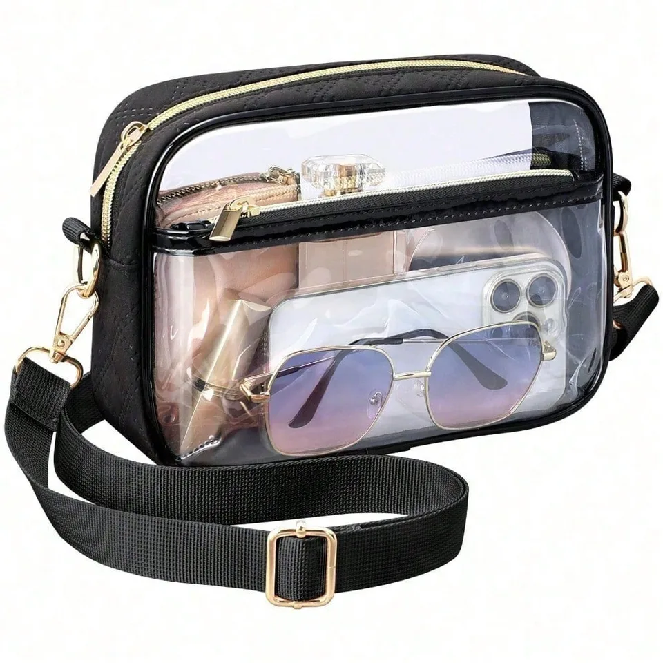 Clear Purse Stadium Transparent Messenger Bag Stadium Approved For Men And Women Clear Cross Body Bag, Clear Bag, Purse, Black Purse view 7