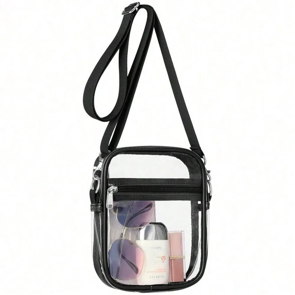 Clear Purse Stadium Transparent Messenger Bag Stadium Approved For Men And Women Clear Cross Body Bag, Clear Bag, Purse, Black Purse view 3