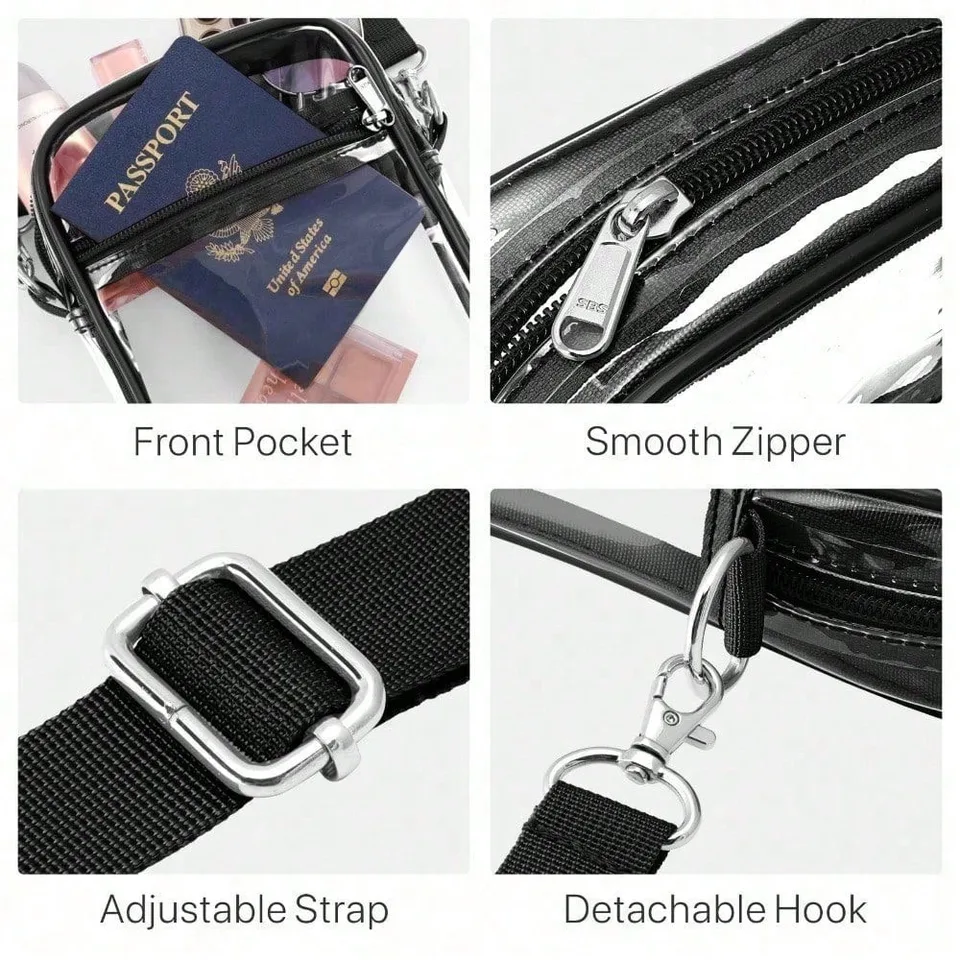 Clear Purse Stadium Transparent Messenger Bag Stadium Approved For Men And Women Clear Cross Body Bag, Clear Bag, Purse, Black Purse view 5