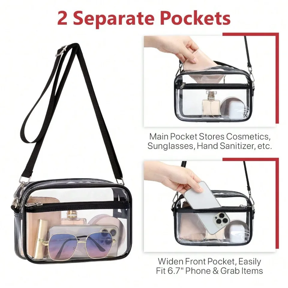 Clear Purse Stadium Transparent Messenger Bag Stadium Approved For Men And Women Clear Cross Body Bag, Clear Bag, Purse, Black Purse view 2