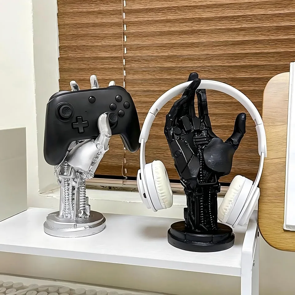 Creative Mechanical Hand Staue, Gaming Controller Holder Stand, Headphone Holder, Necklace Holder, Robot Hand Sculpture, Hand Crafts view 9