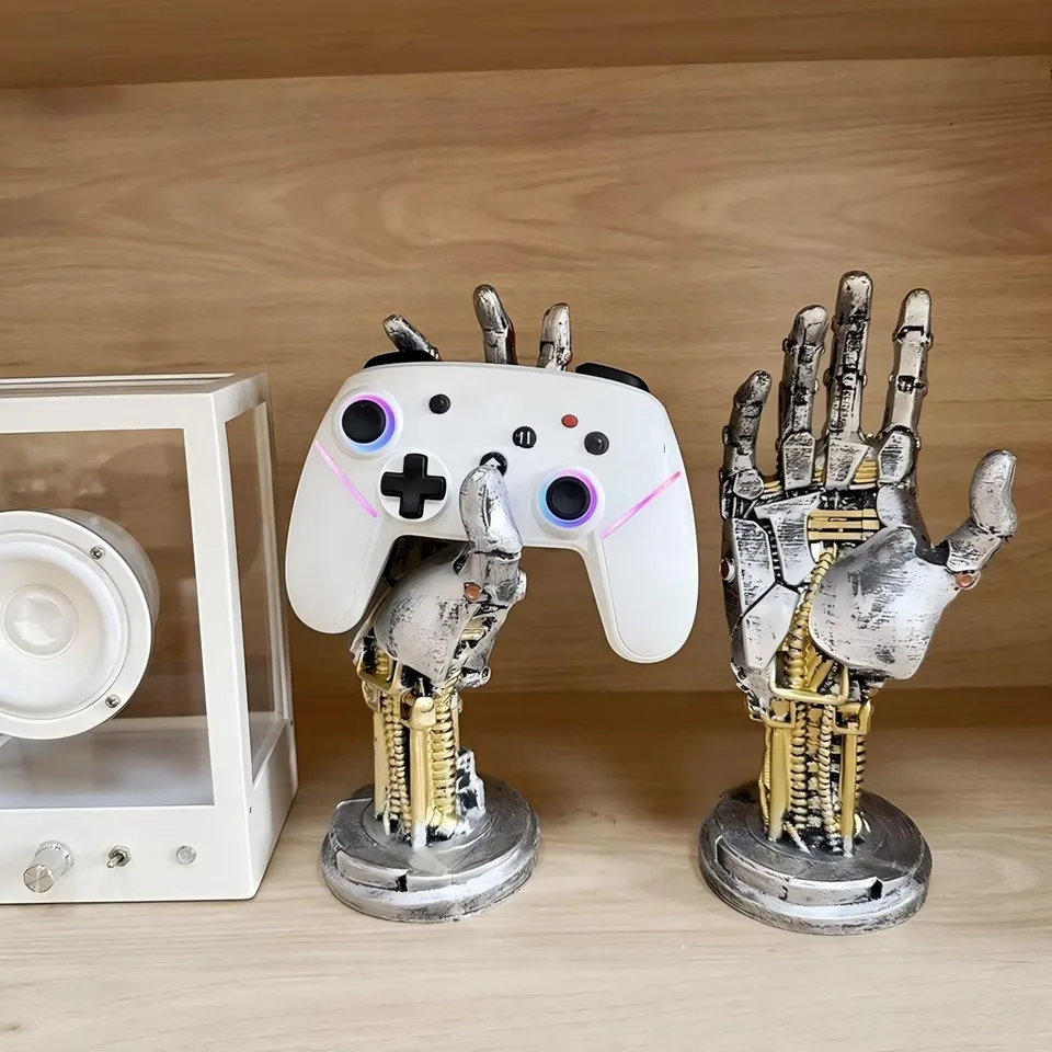 Creative Mechanical Hand Staue, Gaming Controller Holder Stand, Headphone Holder, Necklace Holder, Robot Hand Sculpture, Hand Crafts view 6