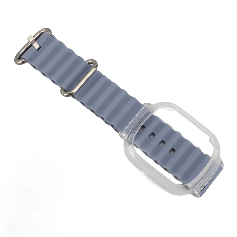 Silicone Replacement Wristband For Watch 4 With Transparent PC Frame Soft Adjustable Quick Release Smart Watch Strap Lavender Purple view 3