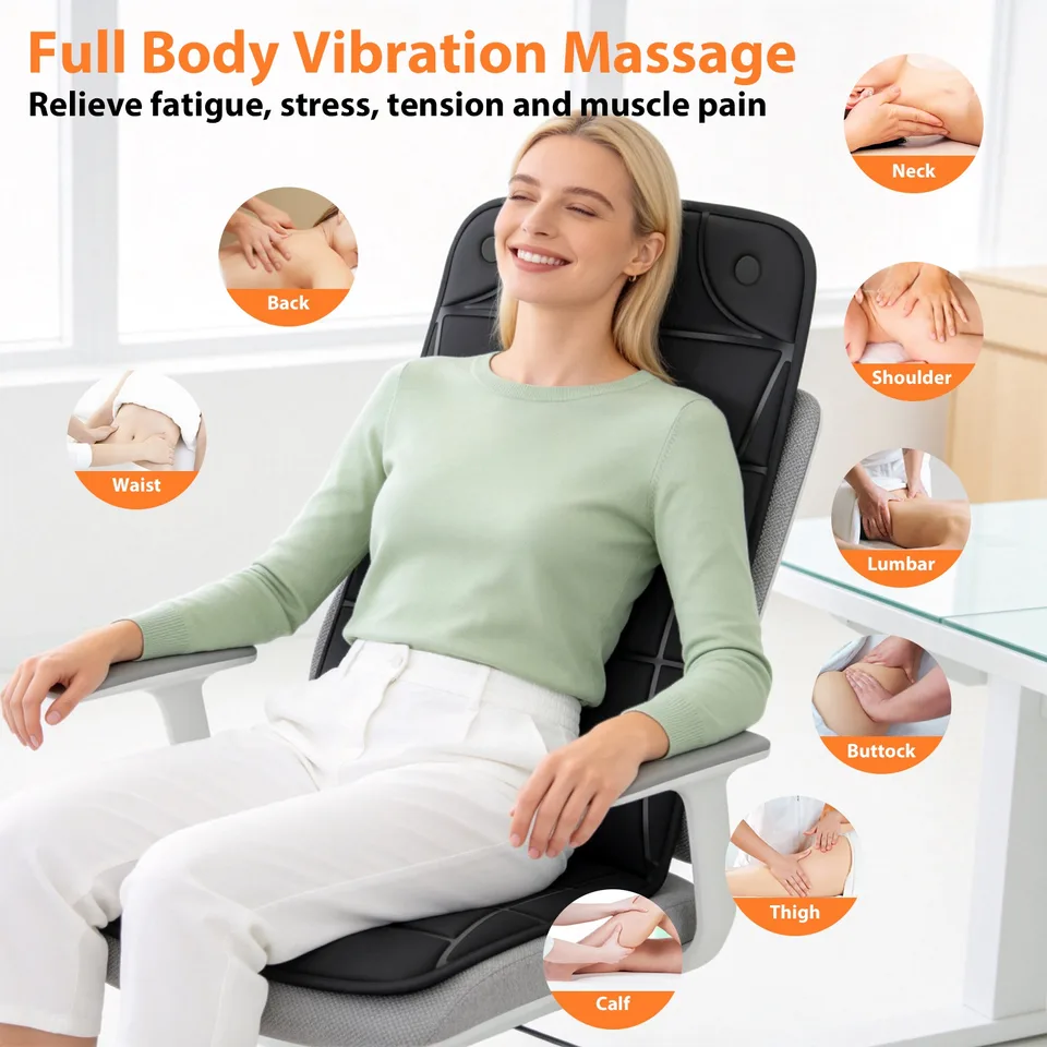 Vibration Massage Mat With Heat Full Body Massage Mattress Pad Electric Heated Massager With 10 Motors 9 Modes 9 Intensities 3 Heating Levels 3 Timer With Storage Bag Earplugs Car Charger For Neck Ba view 4