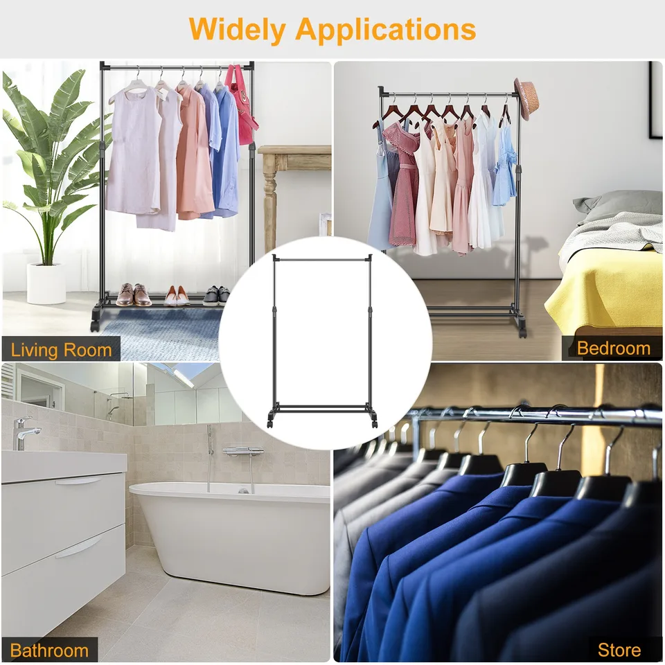 15kg 33lbs Garment Racks 3.12ft To 4.80ft Height Adjustable Clothes Stand Foldable Clothes Hanger With Wheels Storage Shelf For Dormitory view 2
