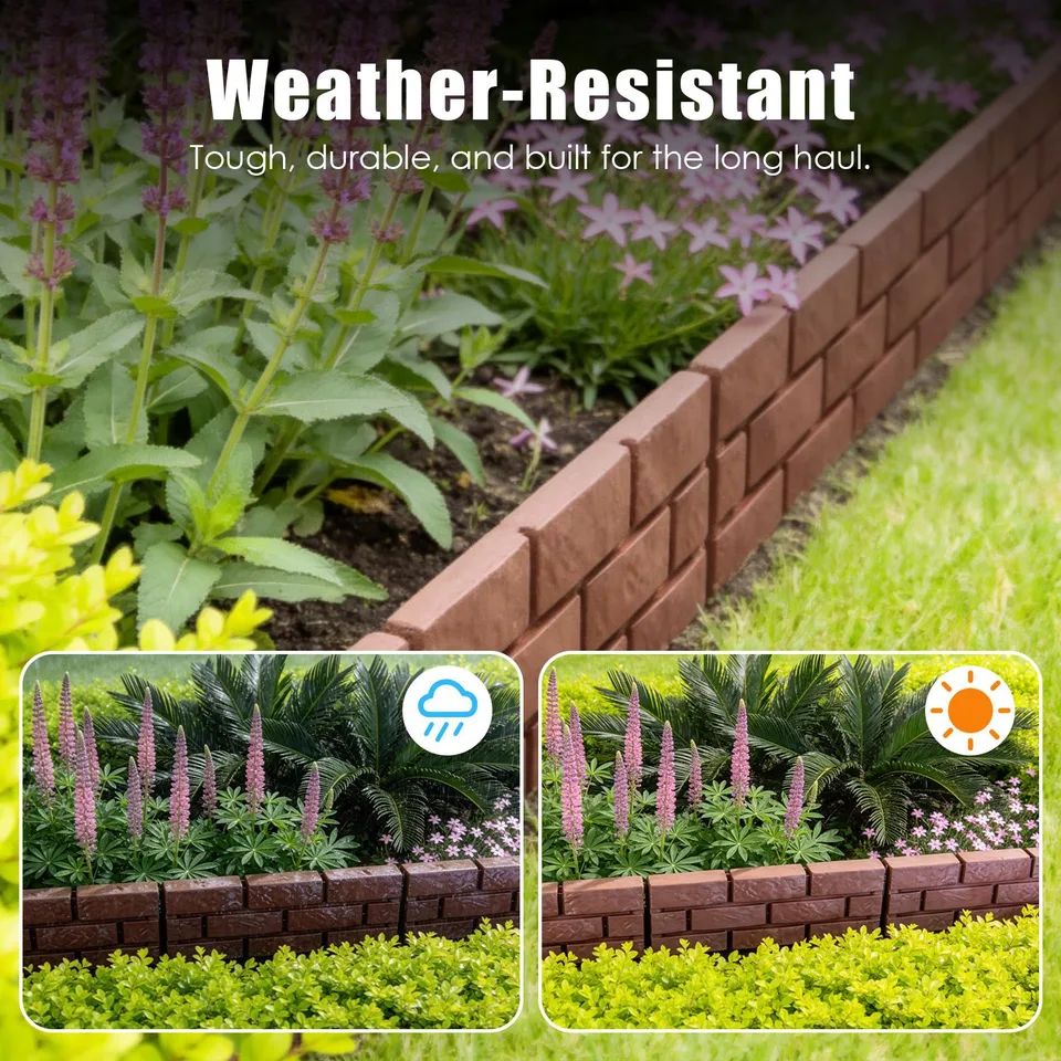 12PCS Stone Fence Edging Panels, PP Garden Border With Rotatable Connectors, Easy Snap Assembly Adjustable Angle For Garden Yard Lawn Flower view 4
