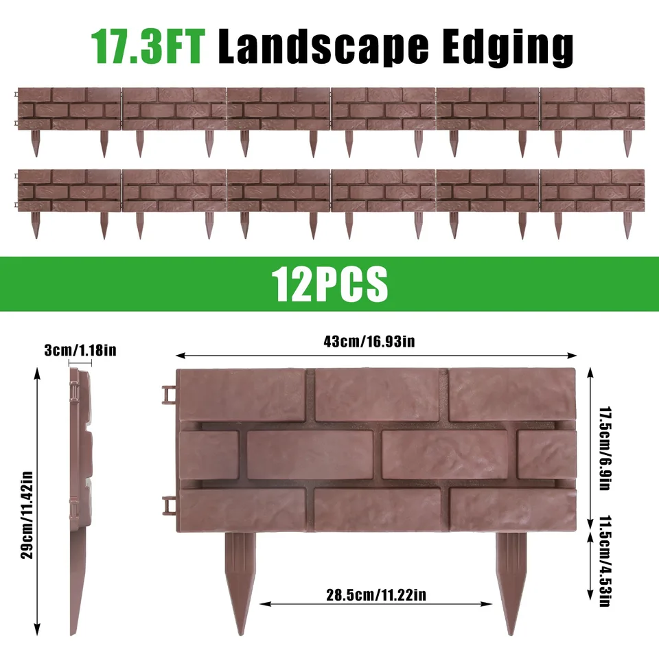 12PCS Stone Fence Edging Panels, PP Garden Border With Rotatable Connectors, Easy Snap Assembly Adjustable Angle For Garden Yard Lawn Flower view 3