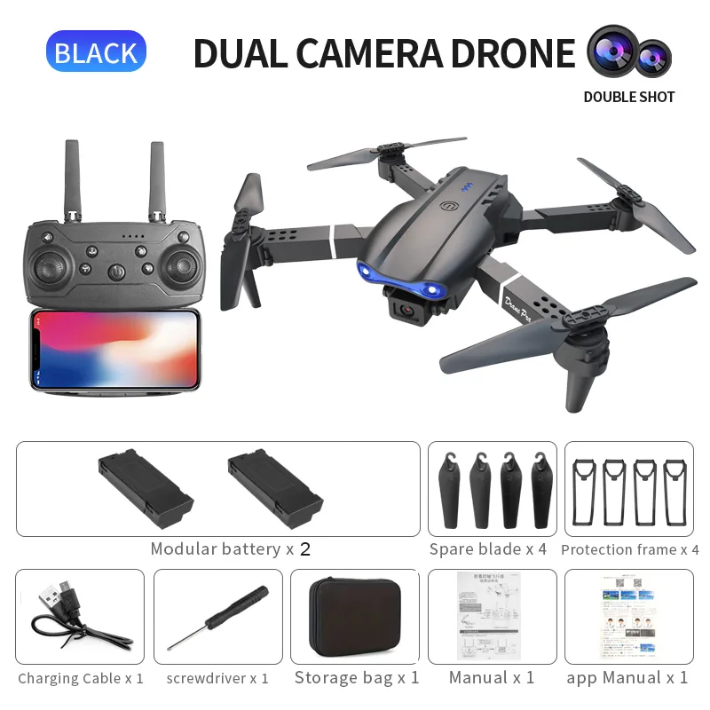 E99 Pro - Dual Camera - Dual Electric Drone--biack view 1