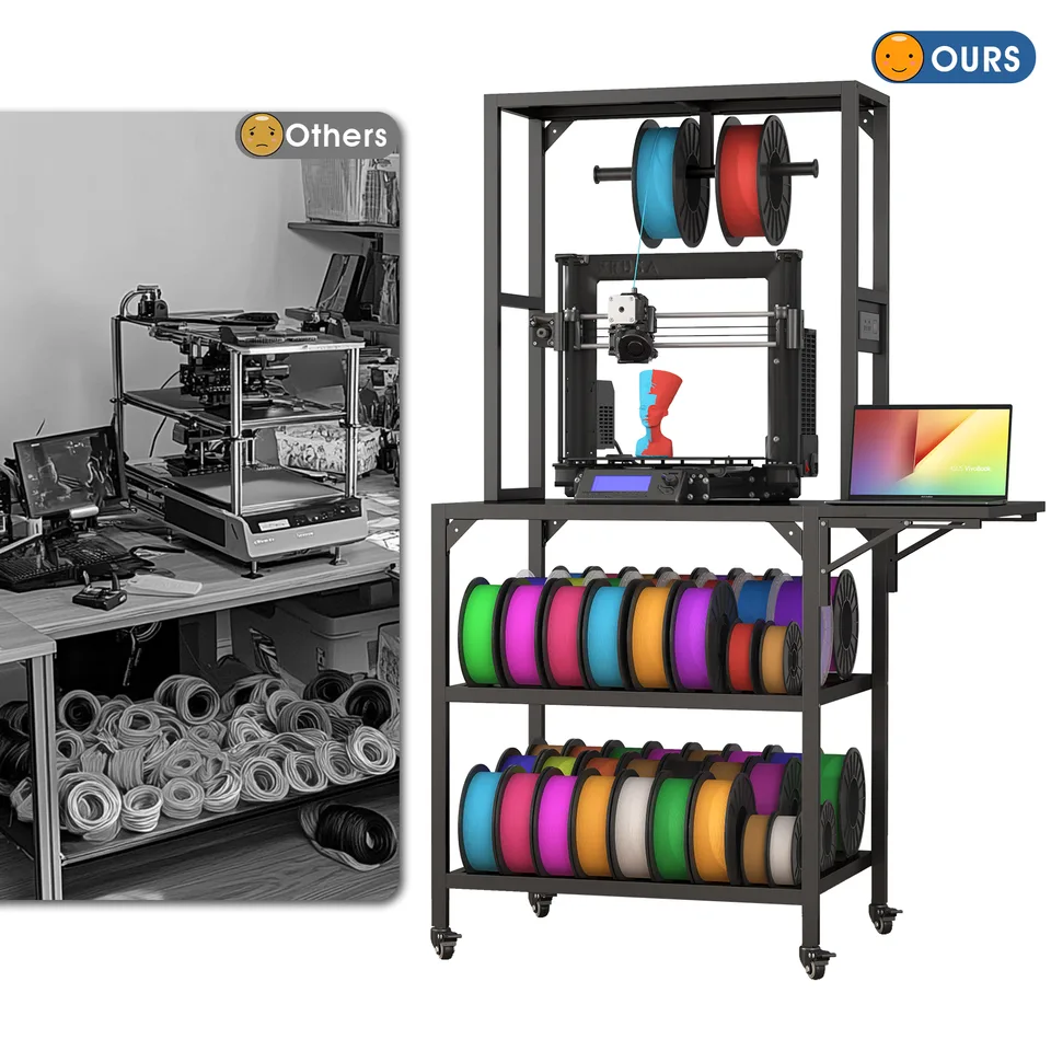3D Printer Stand, Heavy Duty 3D Printer Table Stand With Filament Storage Rack, T-Shaped Spools Holder Rack With Wheels,3D Printer Workbench view 4