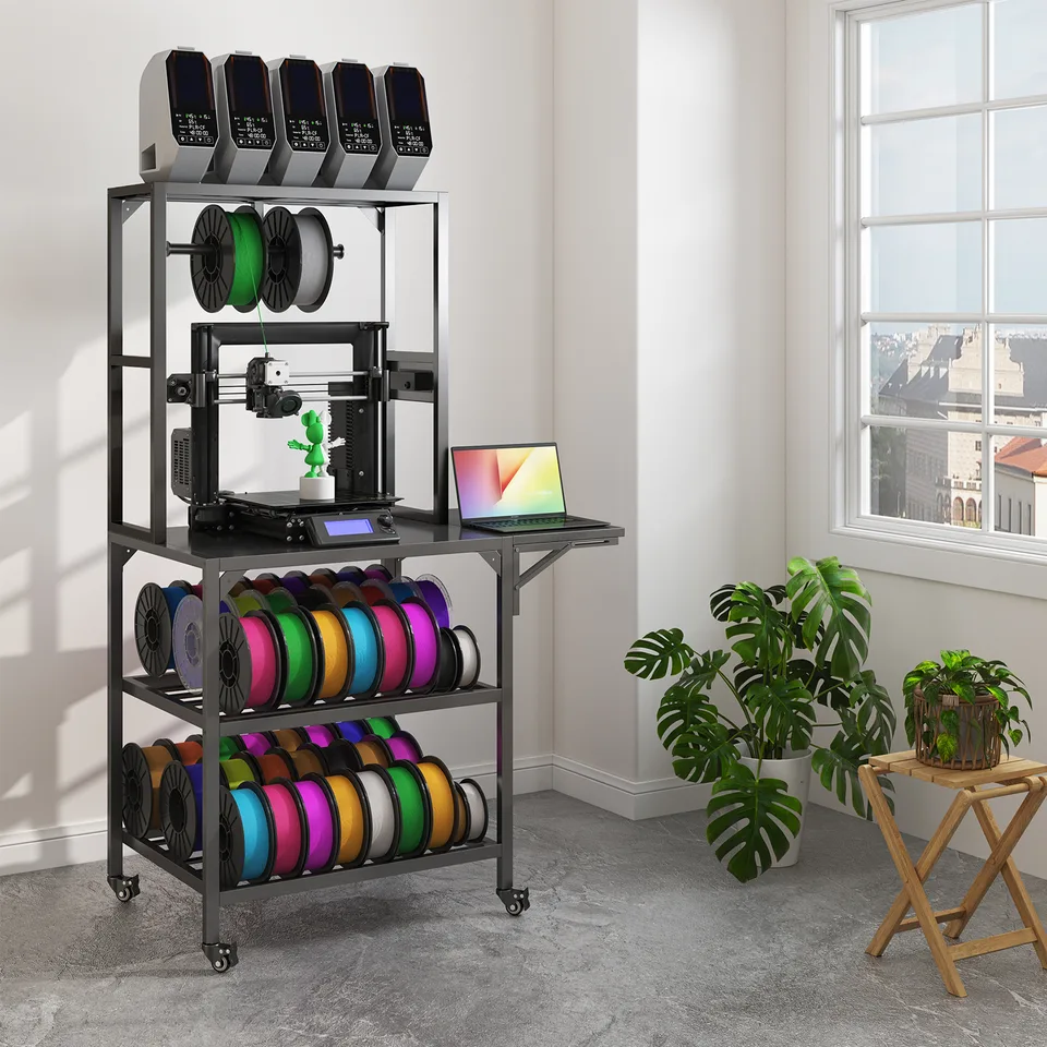 3D Printer Stand, Heavy Duty 3D Printer Table Stand With Filament Storage Rack, T-Shaped Spools Holder Rack With Wheels,3D Printer Workbench view 1