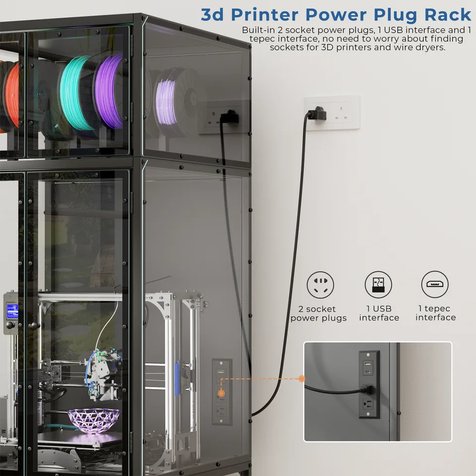3D Printer Cabinet With Double Layer 3D Printer Filament Storage Rack, T-Shaped Filament Bar & Noise-Reducing, Dust-Proof Design, Suitable view 4