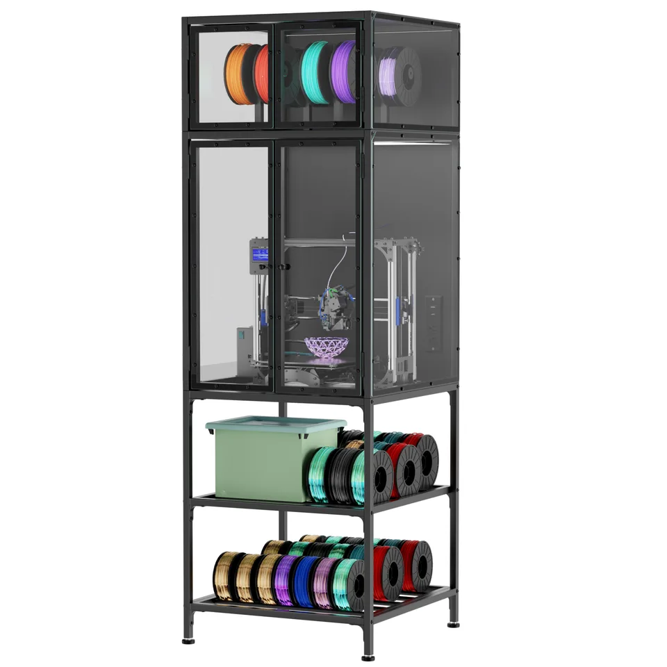 3D Printer Cabinet With Double Layer 3D Printer Filament Storage Rack, T-Shaped Filament Bar & Noise-Reducing, Dust-Proof Design, Suitable view 1