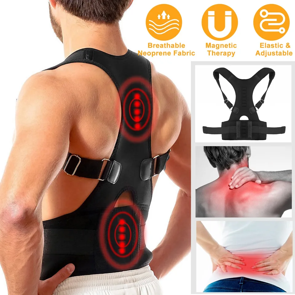 Unisex Posture Corrector Support Magnetic Lumbar Back Posture Support Belt Adjustable Upper Back Braces Clavicle Shoulder Brace Belt Pain Relief Therapy