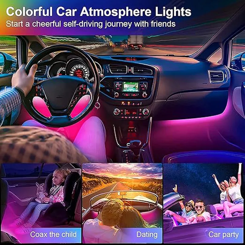 Car LED Strip Lights Kit, Auto Interior Ambient RGB LED Strip Atmosphere Car Decorative Lamp With Bluetooth Music Sync App Remote Control view 4