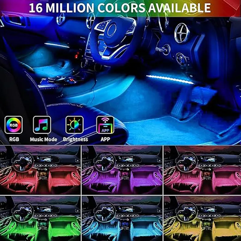 Car LED Strip Lights Kit, Auto Interior Ambient RGB LED Strip Atmosphere Car Decorative Lamp With Bluetooth Music Sync App Remote Control view 2
